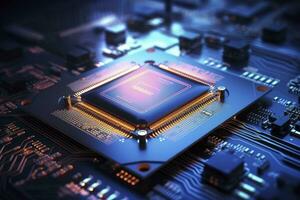 AI generated Futuristic central processor unit. Powerful Quantum CPU motherboard. AI Generated photo