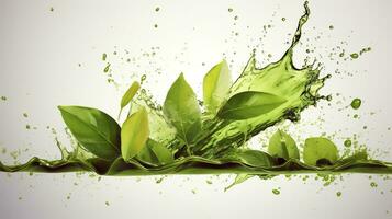 AI generated Green herbal tea wave splash with leaves flow. AI Generated photo
