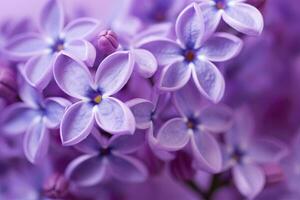 AI generated Lilac blossom macro background with copy space. AI Generated photo