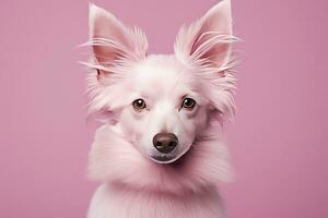 AI generated Pink colored dog on Pink Background. AI Generated photo