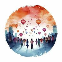 AI generated Lantern Festival in watercolor style. T-shirt Design. AI Generated photo