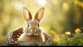 ai generado Pascua de Resurrección conejito con hermosa primavera naturaleza. ai generado foto