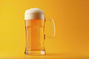 AI generated Beer glass with full beer isolated with a yellow background. AI Generated photo