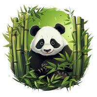 AI generated Cute panda in the middle of a bamboo forest. T-shirt design. AI Generated photo