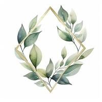 AI generated Watercolor geometry shape wreath with green leaf. AI Generated photo