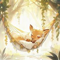 AI generated A sleepy baby deer in a hammock. watercolor illustration. AI Generated photo