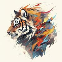 AI generated Watercolor tiger head. AI Generated photo