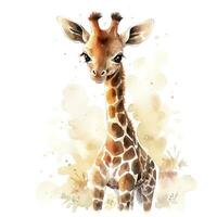 AI generated Watercolor Baby Giraffe. AI Generated photo