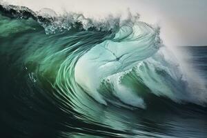 AI generated Extreme close up of thrashing emerald ocean waves. AI Generated photo