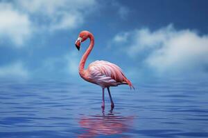 AI generated Pink Flamingo in the water. AI Generated photo