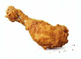 AI generated Fried chicken leg falling in the air isolated on a white background. AI Generated. photo