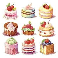 AI generated Set of Cake piece illustration on white background. AI Generated photo