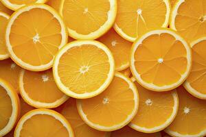 AI generated Orange fruit slices citrus arrangement full frame background. AI Generated photo