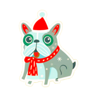 ai généré chien français bouledogue Noël Père Noël claus chapeau dessin animé pour gratuit png