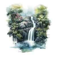 AI generated Green tropical waterfall in the forest. AI Generated photo