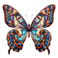 ai généré riche en couleurs papillon, sur une png avec une clair comme de l'eau de roche Contexte.