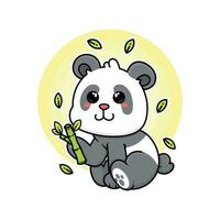 happy panda eat bamboo adorable cartoon doodle vector illustration flat design style