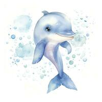 ai generado acuarela fantasía bebé delfín acortar Arte aislado blanco antecedentes. ai generado foto
