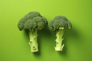 AI generated Two broccoli pieces arranged on background. AI Generated photo