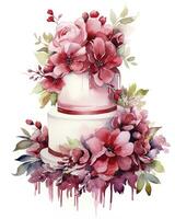 AI generated Watercolor wedding cake isolated on white background.  AI Generated photo