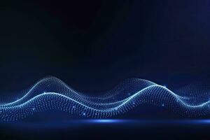AI generated Dynamic blue particle wave. Abstract sound visualization. Digital structure of the wave flow of luminous particles. AI Generated. photo
