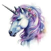 AI generated Watercolor fantasy unicorn clip art. AI Generated photo