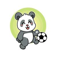 happy panda play football soccer adorable cartoon doodle vector illustration flat design style