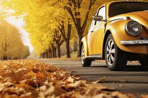 ai generado coche en asfalto la carretera en un otoño día a el parque. ai generado foto