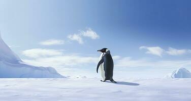 AI generated Penguin standing in Antarctica looking into the blue sky. AI Generated photo