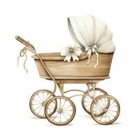 AI generated Watercolor Baby carriage Clipart on white background. AI Generated photo