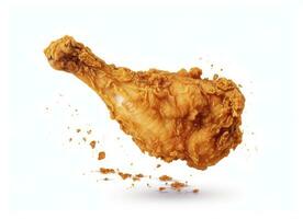 AI generated Fried chicken leg falling in the air isolated on a white background. AI Generated. photo