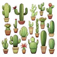 AI generated The Cactus set on white background. Clipart illustrations. AI Generated photo