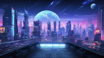 AI generated A futuristic, cyberpunk inspired cityscape at night. AI Generated photo