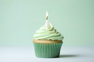 AI generated Happy Birthday Cupcake with Candle. AI Generated photo