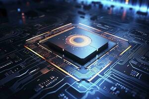 AI generated Futuristic central processor unit. Powerful Quantum CPU motherboard. AI Generated photo
