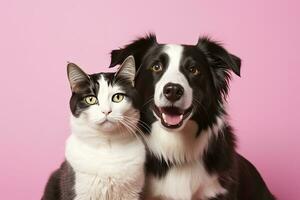 AI generated Cat and dog together with happy expressions. AI Generated photo