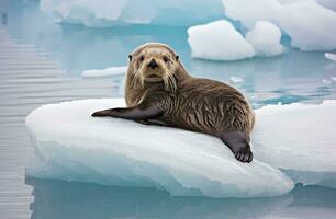 AI generated Sea Otter on Ice. AI Generated photo