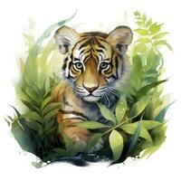 AI generated Watercolor Tiger for kids. AI Generated photo