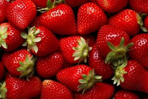 AI generated Texture of fresh strawberries as background. Generative AI photo