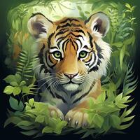 AI generated Watercolor Tiger for kids. AI Generated photo