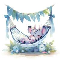 AI generated A sleepy baby zebra in a hammock. watercolor illustrations. AI Generated photo