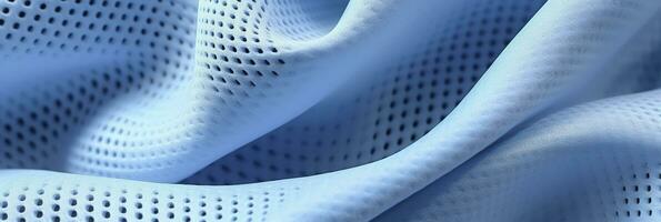 AI generated Breathable fabric dry light blue soft mesh holes floating light blue background. Generative AI photo