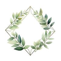 AI generated Watercolor geometry shape wreath with green leaf. AI Generated photo