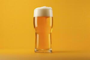 AI generated Beer glass with full beer isolated with a yellow background. AI Generated photo