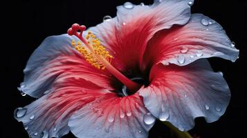 ai generado un hibisco flor con un negro fondo.ai generado. foto