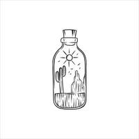 Antique bottle with cool illustrations inside vector