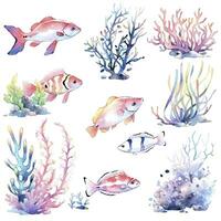 AI generated Underwater Sea element in watercolor on the white background. AI Generated photo