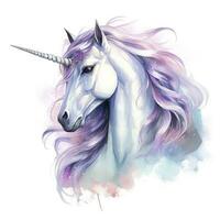 AI generated Watercolor fantasy unicorn clip art. AI Generated photo