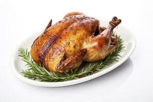 AI generated Roasted chicken on isolated white background. AI Generated photo