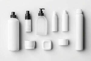 AI generated cosmetic beauty products containers on white background. Generative AI photo